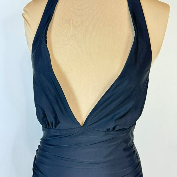 DKNY Womens Black One-Piece Halter Swimsuit L Large Nylon & Spandex - Picture 2 of 13